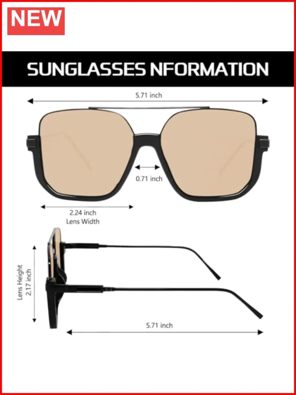 Retro Oversized Aviator Sunglasses Women Men Square Double Bridge Pilot Sun